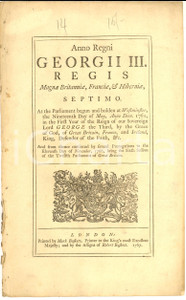 Documento originale, autentico 1767 GREAT BRITAIN Act for free importation of rice, sago powder and vermicelli 1