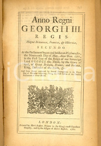 Documento originale, autentico 1762 GREAT BRITAIN Act for extending the provisions thereof to American colonies 1