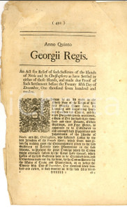 Documento originale, autentico 1765 GREAT BRITAIN Act for relief of such sufferers of  NEVIS  ST. CHRISTOPHERS 1