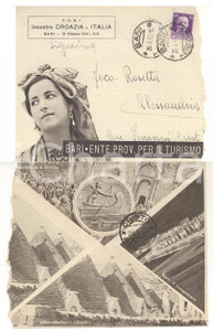 Cartolina originale da collezione 1941 STORIA POSTALE Busta ILLUSTRATA CONI Incontro a BARI CROAZIAITALIA 1