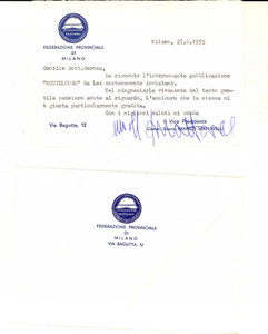 Autografo originale 1975 MILANO ANCR Biglietto del vicepresidente Franco MATTAVELLI Autografo 1