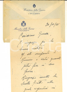 Autografo originale 1945 MINISTERO DELLA GUERRA Gen. Luigi LOMBARDI carico di lavoro AUTOGRAFO 1
