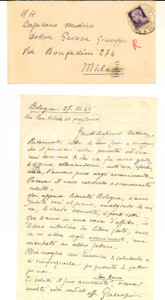 Documento originale, autentico 1945 BOLOGNA Lodovico GALEAZZO nella cittÃ  liberata e distrutta Lettera 1