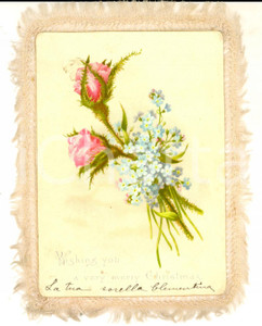 Oggetto da collezione cartaceo 1920 ca CHRISTMAS GREETINGS Fringed vintage card ILLUSTRATED 10x15 cm 1