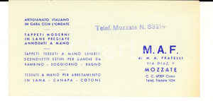 Cartolina originale da collezione 1950 ca MOZZATE Artigianato e tappeti M. A. FRATELLI Biglietto pubblicitario 1