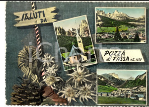 Cartolina originale da collezione 1955 ca POZZA DI FASSA TN Vedutine con chiesa SAN NICOLO  Cartolina FG VG 1