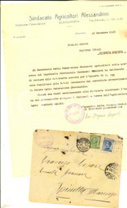 Manoscritto, lettera originale 1925 ALESSANDRIA Sindacato Agricoltori Lettera a Cesare TRAVERSO per contributo 1