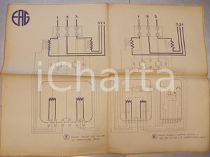Stampa, bozzetto originale 1930 ca E.A.G. Misura trifase con morsettiera prove Progetto 60x50 cm 1