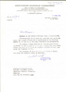 Autografo originale 1983 ROMA Associazione Nazionale Combattenti  Lettera Alberto LI GOBBI 1
