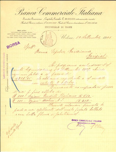 Documento originale, autentico 1905 UDINE Banca COMMERCIALE ITALIANA Lettera per conto liquidazione azioni 1