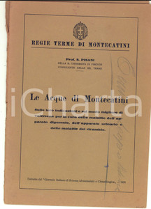 Libro, pubblicazione d epoca 1931 Prof. Sante PISANI Le acque di Montecatini  Regie Terme Pubblicazione 1