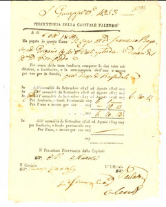 Documento originale, autentico 1829 PALERMO Percettoria della Capitale  Ricevuta imposta fondiaria barone ODDO 1