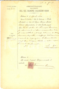 Documento originale, autentico 1894 PALERMO Ricevuta ereditÃ  barone Calogero ODDO per elemosina di Messe 1