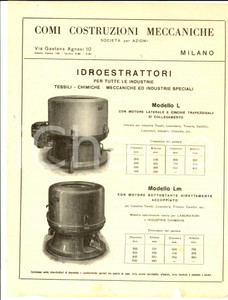 Materiale pubblicitario d’epoca 1930 ca MILANO COMI Costruzioni meccaniche  Idroestrattori velina pubblicitaria 1