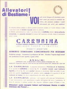 Materiale pubblicitario d’epoca 1936 AUTARCHIA Alimento per bestiame CARRUBINA Volantino pubblicitario 1