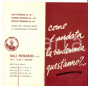 Materiale pubblicitario d’epoca 1959 MILANO Concimi SALI POTASSICI srl   Pieghevole pubblicitario 1