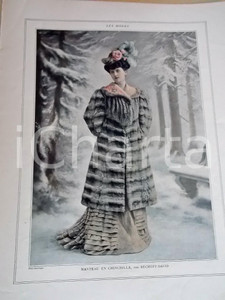 Stampa, bozzetto originale 1890 ca LE FIGARO  MODES Manteau en chinchilla BECHOFFDAVID Tavola 27x35 cm 1
