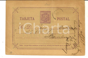 Cartolina originale da collezione 1875 CARTAGENA ES Tarjeta postal Francisco HERMOSILLO a PUIG Y BUTSEMS 1