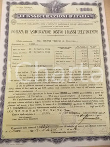 Documento originale, autentico 1934 OSIMO AN LE ASSICURAZIONI D ITALIA Polizza Timoteo GINEVRI danni incendio 1