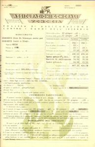 Documento originale, autentico 1946 OSIMO ASSICURAZIONI GENERALI VENEZIA Polizza incendio famiglia GIORGETTI 1