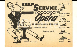 Oggetto da collezione cartaceo 1950 ca PARIS bd des CAPUCINES Self service OPERA Cartoncino pubblicitario 1