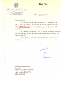 Autografo originale 1969 ROMA Direttore Eugenio CARBONE sulla pratica SHUNT ITALIANA AUTOGRAFO 1