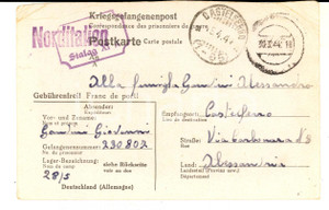 Manoscritto, lettera originale 1944 WW2 STALAG XI A ALTENGRABOW  POW Cartolina prigioniero Giovanni GANDINI 1