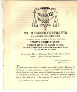 Documento originale, autentico 1862 ACQUI TERME Mons. Modesto CONTRATTO  Devozione al Rosario contro l Islam 1