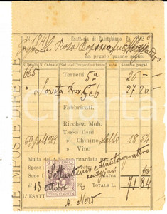 Documento originale, autentico 1920 CALATABIANO Censi su terreni Rosina LA ROSA DE LUCA Ricevuta bollo 5 cent. 1