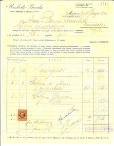 Documento originale, autentico 1936 MANTOVA Umberto BOCEDA Agenzia agricola Fattura commerciale 1