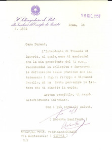 Autografo originale 1952 ROMA Roberto LUCIFREDI sulle pratiche di due raccomandati Autografo 1