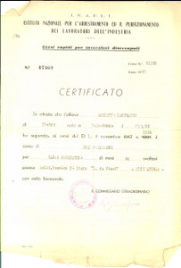Oggetto da collezione cartaceo 1948 INAPLI ALESSANDRIA Certificato Lanfranco AMELOTTI corso radio riparatori 1