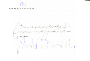 Autografo originale 1970 ca ROMA Biglietto augurale di Gilberto BERNABEI AUTOGRAFO 1