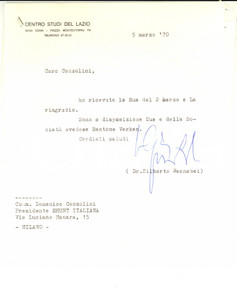 Autografo originale 1970 ROMA CENTRO STUDI LAZIO Gilberto BERNABEI riceve BENTONE VERKEN AUTOGRAFO 1