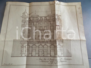 Stampa, bozzetto originale 1926 SAVONA Ing. ASTENGO Casa BOZZANO Facciata su via VEGERIO Progetto 53x45 cm 1