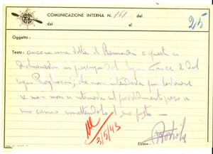 Documento originale, autentico 1943 LEGNANO Industria Meccanica  Provvedimenti contro operaio Isidoro RAIMONDI 1