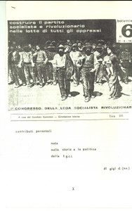Oggetto da collezione cartaceo 1977 LEGA SOCIALISTA RIVOLUZIONARIA Storia e politica della FGCI Ciclostile 1