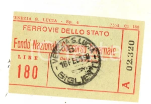Oggetto da collezione cartaceo 1958 FERROVIE DELLO STATO VENEZIA Biglietto Fondo Nazionale Soccorso Invernale 1