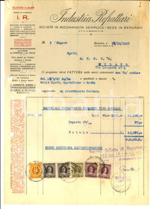 Documento originale, autentico 1947 BERGAMO INDUSTRIA REFRATTARI  Fattura per materiale Chamotte Bolli 1