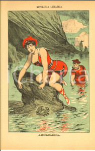 Stampa, bozzetto originale 1910 ca MITOLOGIA LUNATICA Andromeda e il marinaio Stampa ill. G. BALSANI 22x35 1