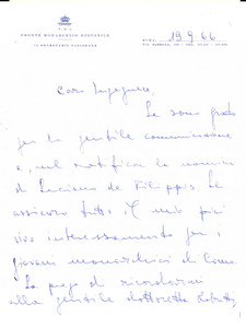 Autografo originale 1966 ROMA FRONTE MONARCHICO GIOVANILE Lettera Sergio BOSCHIERO Autografo 1