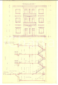 Mappa, planimetria storica 1953 BRONI PV Progetto casa via Cavour  Famiglia FERRARESI 70x29 cm 1