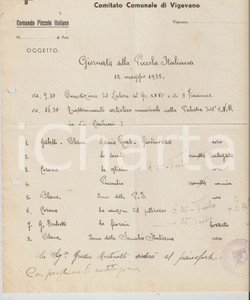 Documento originale, autentico 1935 ONB VIGEVANO Giornata della Piccola Italiana  Programma musicale 1