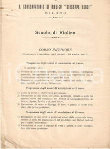 Documento originale, autentico 1930 ca MILANO Conservatorio VERDI Programma corsi della scuola di violino 1