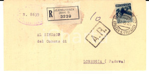 Documento originale, autentico 1946 STORIA POSTALE ALESSANDRIA Opere Pie Ospitaliere raccomandata L. 10 isolato 1