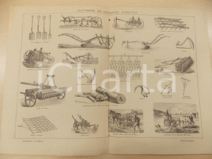 Stampa, bozzetto originale 1900 ca LEXICON VALLARDI Enciclopedia  Macchine e attrezzi agricoli Tavola 1