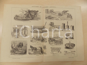 Stampa, bozzetto originale 1900 ca LEXICON VALLARDI Enciclopedia Universale  Macchine e attrezzi agricoli 1