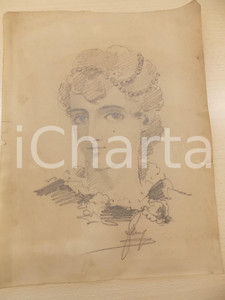 Stampa, bozzetto originale 1960 ca ARTE Giovane donna con stella tra i capelli Disegno a matita FIRMATO 1