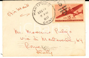 Oggetto da collezione cartaceo 1947 STORIA POSTALE HARTFORD USA Busta affrancata AIR MAIL 15 cents VUOTA 1