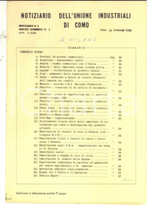Documento originale, autentico 1956 COMO UNIONE INDUSTRIALI Accordi commerciali internazionali Notiziario n° 3 1
